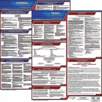 This poster set displays required Federal and Texas state labor law notices in English. It measures 20 inches by 24 inches and is designed for wall mounting in workplaces to help employers comply with posting regulations