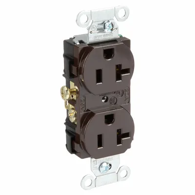 HUBBELL CR20 Duplex Receptacle, 5-20, Brown, 125V AC, 20 A, 2 Pole / 3 Wire - General Purpose Receptacles