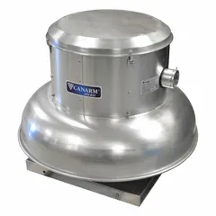 This direct-drive fan includes a drive pack and is designed for roof or wall mounting in ventilation systems requiring high-static-pressure capability. It features a 15-inch wheel, variable-speed electronically commutated motor with open dripproof enclosure, and delivers 2,000 cfm at 0.000 in SP. Suitable for exhaust applications in commercial or industrial spaces.