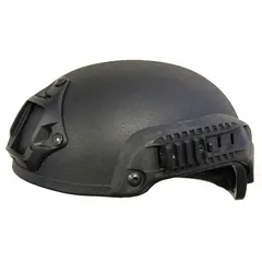This Level IIIA combat helmet is constructed from aramid and finished in black. It is sized to fit hat size L and features a 1/2-inch pad thickness. The helmet provides ballistic protection against handgun rounds and fragmentation, suitable for tactical and security operations.