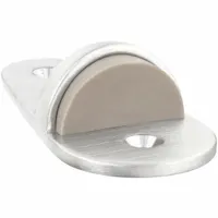 Floor-mounted dome door stop in chrome finish. Measures 4 inches long, 1 7/8 inches wide, and 1 1/8 inches overall height. Used to limit door swing and protect walls and doors from impact in commercial or industrial settings
