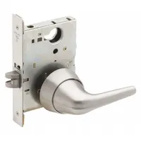 This passage lever lockset from SCHLAGE features a satin stainless steel forged brass finish and is designed for interior doors requiring privacy or light-duty latching. It is ligature-resistant and ADA compliant, with a locked/unlocked visual indicator. The ANSI F01 function allows free egress at all times, suitable for institutional settings