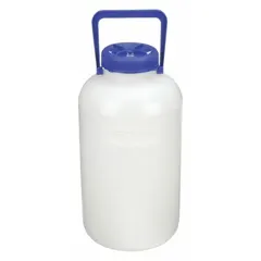 Swing-Handle Round Carboy, 5 L, Wide Mouth, White, Screw On Cap, 340 mm Height