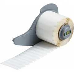 Nylon wraparound label with black-on-white printing, sized 1/4 in x 1 1/2 in. Designed for wire gauge range 10 AWG to 4 AWG. Compatible with BMP71 printer series and requires M7-R4300 ribbon. Used for permanent identification of wires and cables in electrical panels, machinery, and instrumentation.