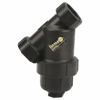 This polypropylene Y strainer features 2-inch NPT connections, a 12-mesh stainless steel screen, and an EPDM seal. It measures 7 1/4 inches in length and is used to filter particulates from fluid systems, protecting downstream equipment such as pumps and valves. Typical applications include water, chemical, and light slurry handling in industrial and agricultural settings