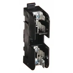 This MERSEN fuse block is a 1-pole unit rated for 480 V AC, designed to accept UL Class G fuses. It features quick-connect/screw terminals for wiring and a non-indicating open block design. Typical applications include mounting and connecting fuses in industrial control panels, motor circuits, and branch circuit protection.