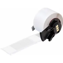 Precut wraparound label roll for identifying cables, wires, and small cylindrical surfaces. Made of self-extinguishing vinyl with a matte white finish. Compatible with M710 printer series; requires M61-R4310 ribbon.