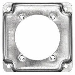 Galvanized zinc cover for square electrical boxes. Crushed corner design. Used to enclose and protect wiring connections in dry indoor locations.
