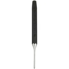 This hexagon roll-pin removing punch is designed for driving out roll pins during disassembly of machinery and equipment. It features a 5/16 in shank width, 2 1/4 in taper length, and 4 3/4 in overall length. The tapered tip centers the punch on the pin to help prevent damage to surrounding parts. Suitable for manual striking with a hammer in maintenance and repair applications.