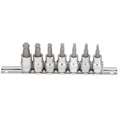This 25-piece hex bit socket set includes 7 pieces with tip sizes ranging from 1/8 in to 3/8 in, featuring a 3/8 in drive size. Designed for driving hex fasteners in assembly, maintenance, and repair tasks.