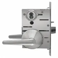 This BEST classroom lever lockset is constructed of stainless steel with a satin stainless steel finish. It is ADA compliant and ligature-resistant, making it suitable for educational and institutional settings where safety and accessibility are required. The ANSI F05 function allows key-locking from the outside while the inside lever always opens, supporting egress requirements
