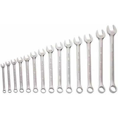 KLEIN TOOLS Combination Wrench Set: Alloy Steel, Nickel Chrome, 14 Tools - SAE 12-Point Combination Wrench Sets
