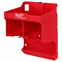 Polymer tool rack, shelf, and holder in red. Measures 14 in W x 14 in H x 10 in L. Features Quick Access Tool Slots for organizing hand tools within PACKOUT Tool Cases.