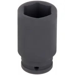 This 3/4" drive impact socket is designed for use with impact wrenches on heavy-duty fastening tasks. It features a 1-5/8 in SAE hex size, 6-point deep profile for secure engagement, and a black phosphate finish for corrosion resistance. Suitable for industrial equipment, automotive repair, and construction machinery applications.