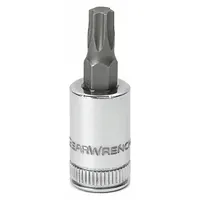 This Torx bit socket is designed for driving Torx fasteners in automotive, industrial, and mechanical assembly applications. Its 1 17/32 in overall length provides access to recessed bolts, making it suitable for precision torque applications where standard sockets cannot reach