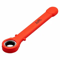 SAE single end 12-point ratcheting box end wrench with 5/8 in head size and 7 1/2 in overall length. Standard length with 0° head offset angle and matte finish. Used for tightening or loosening fasteners in confined spaces where quick engagement without removing the wrench is beneficial.