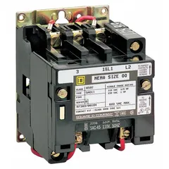 This SQUARE D contactor is a NEMA Size 5, non-reversing, 3-pole unit rated for 270 A at 480V AC. It is used for switching motors, lighting, and other heavy loads in industrial motor control applications such as manufacturing, HVAC, and process automation.