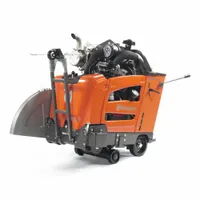 This diesel-powered walk-behind concrete saw features a 30 in blade diameter and 12 1/2 in max cutting depth, supporting wet or dry operation with electric start. It is designed for cutting concrete, asphalt, and masonry in roadwork, bridge decks, and large slab projects