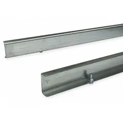 This steel guard rail is designed for medium-duty conveyor systems, specifically for 90° curve sections. It features a 30-inch inside radius and a 22-inch curve between frame (BF). The rail helps guide and contain products, preventing items from falling off and protecting equipment from impact. Hardware is included for installation.