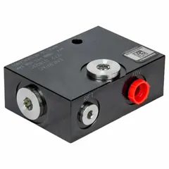 The ENERPAC V72 is a pilot-operated check valve with a steel body. It has #4 SAE O-Ring Boss connections for both inlet and outlet. This valve is used in hydraulic circuits to allow flow in one direction and prevent backflow, commonly applied in load-holding or safety blocking functions.