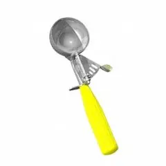 This CRESTWARE thumb disher features a #20 scoop size with 2 oz capacity and 2 1/8 in bowl diameter. Constructed of 18-8 stainless steel and plastic, it is NSF certified for commercial food service portioning of items like cookie dough, mashed potatoes, or ice cream.