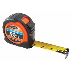KESON 30 ft SAE tape measure with inch markings and 1/16 in graduations. Features a nonmagnetic single hook tip, manual lock, and finger brake. Black plastic body with rubberized grip. Suitable for general measuring tasks where magnetic interference must be avoided.