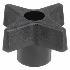 This 4-arm knob features a 1.75 in diameter plastic body with a steel thread insert and a 1/4"-20 threaded through-hole. It provides a secure grip for manual adjustment and clamping on machinery, jigs, and fixtures. Suitable for tool-less positioning in industrial assembly, packaging, and material handling applications.
