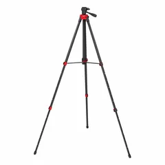 This aluminum tripod supports laser levels during layout, alignment, and leveling tasks. It telescopes from 6 ft to 6 ft and features an adjustable head for precise positioning. The 1/4"-20 mounting thread accommodates most laser levels.