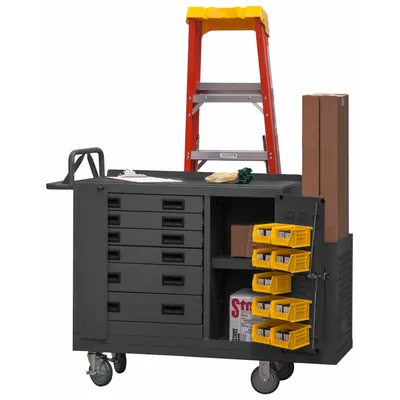 DURHAM MFG Mobile Cabinet Bench with Louvered Panels, Drawers & Shelves - Mobile Cabinet Benches with Louvered Panels, Drawers & Shelves