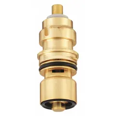 Brass metering faucet cartridge for use with hot and cold water. Designed as an OEM replacement part for commercial metering faucets, providing flow control in high-use restroom and kitchen applications.