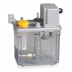 Single-feed automatic lubrication pump designed for machine-mount installation. Delivers up to 24 cc of oil per cycle through a 5/16 in port. Used to lubricate bearings, chains, and slides in industrial machinery.