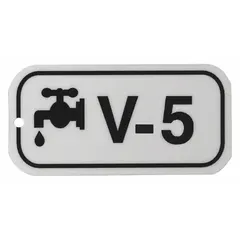 This V-5 lockout tag is made of polystyrene with English text and features holes for attachment. It is used in lockout/tagout programs to identify equipment under maintenance, preventing accidental energization.