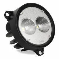 Round LED floodlight with 3-inch overall diameter. Black housing with Deutsch electrical connection. ECE-compliant. Suitable for wide-area illumination on vehicles in off-road, construction, agricultural, and heavy-duty truck applications