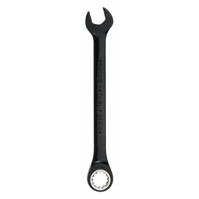 PROTO Combination Wrench: Alloy Steel, Black Chrome, 1 in Head Size, 12 3/4 in Overall Lg - SAE Spline Ratcheting Combination Wrenches