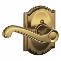This SCHLAGE dummy lever lockset is a non-functional unit for doors requiring push/pull operation, such as double-door sets or closet doors. Constructed from brass with a satin brass, blackened, satin relieved, and clear coated finish, it features the Camelot style. ADA compliant, it is not ligature-resistant and has no visual indicator