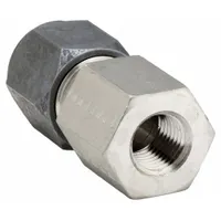 This PARKER Ferulok series adapter connects 1/2 in OD tubing to 1/4 in pipe threads. Made of stainless steel with a flareless bite-type design, it provides a leak-tight seal in fluid systems. Thread size is 1/4-18