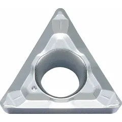 Carbide triangle indexable turning insert for turning, facing, and profiling operations on lathes. Suitable for precision machining of metals in general manufacturing applications.