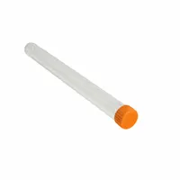 Polystyrene test tube with round bottom and natural body color. 21 mL (0.72 oz) capacity, non-graduated, includes orange closure. Suitable for general laboratory sample collection, mixing, and storage