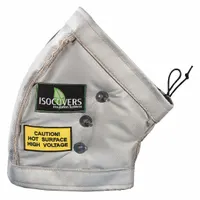 Removable insulation jacket for 45° elbow pipe fittings with 50 in to 57 in circumference. Constructed with silicone coated fiberglass cloth and fiberglass/mineral wool insulation in gray. Features a quick release fabric flap and wiretwist fastening system for universal valve applications