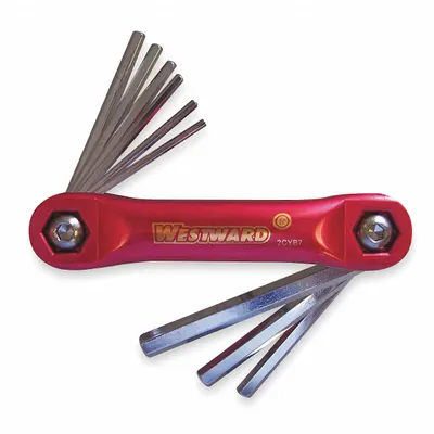WESTWARD Hex Key Set: 1 - 5 Pieces, Folding, SAE, Std End, Short, 1 Pieces, Organizer - Folding Key Sets