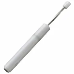 Resin shock absorber with 106.1 mm extended length and 5 N force rating. Used in industrial automation, packaging, and material handling equipment to dampen motion, reduce vibration, and protect components from impact.