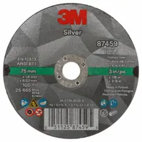 This 3M cut-off wheel is a Type 1 wheel with a 3-inch diameter, 0.06-inch thickness, and 3/8-inch arbor hole. It features ceramic grain in 36 grit and is designed for cool cutting on carbon and stainless steel. Suitable for metal fabrication, maintenance, and repair tasks requiring reduced heat buildup
