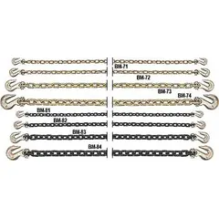 This Grade-70 load securing chain is constructed from steel with a 3/8 in trade size and includes a straight grab hook. It is used for tie-downs, towing, and cargo restraint in transportation, construction, and industrial rigging applications.