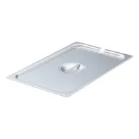 Rectangular cover for sixth-size steam table pans, constructed from 22-gauge material with a 1-inch overall depth. NSF certified for sanitation compliance. Not dishwasher safe. Used in commercial foodservice settings to cover and protect food in steam table pans