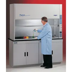 This ducted fume hood is designed for light-duty laboratory applications requiring containment and exhaust of chemical fumes, vapors, and particulates. It includes a blower and has an overall width of 5 3/4 ft. A base/stand and work surface are required but not included.