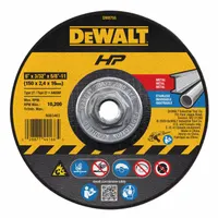 General-purpose cut-off wheel for carbon and stainless steel. Type 27 depressed center design with aluminum oxide abrasive, 24 grit, and A24R bond. Measures 6" diameter, 3/32" thickness, with 5/8"-11 arbor hole. Suitable for cutting applications in metal fabrication and maintenance