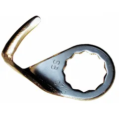 Set of two steel hooked blades for oscillating tools. Each blade has a 1 1/16 in length and uses a 12-point mounting system. Suitable for scraping and removing coatings such as adhesive, paint, and caulk from surfaces.