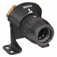 Brass push-fit wall bracket fitting for polyamide tubing in compressed air systems. Provides secure wall mounting with multiple connection ports for branch lines. Port sizes: 1 in OD tube x 1 in pipe x 1/2 in pipe x 1/2 in pipe