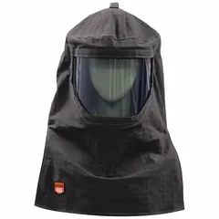 This Category 4 arc flash hood is rated 40 cal/sq cm ATPV and constructed from single-ply Pyrad fabric (9.2 oz/sq yd). It includes a polycarbonate face shield with anti-abrasion coating, ventilation, and a hard cap. Meets ASTM F1506 standards. Suitable for electrical workers requiring thermal protection during live work.