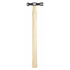 This ball-peen hammer features a steel head with a plain grip. With a 4 oz head weight, 17 mm face diameter, and 13 in overall length, it is suited for general striking tasks such as shaping metal, riveting, and striking chisels in metalworking and machining applications.